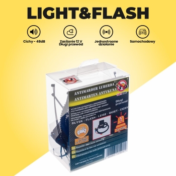 Odstraszacz CICHY I BŁYSKA  Light&Flash do Auta Zabezpieczy w 1 Stronę silnika Zasilanie klemy/ wyjscie prądowe 12V Długi  przewód [9976]