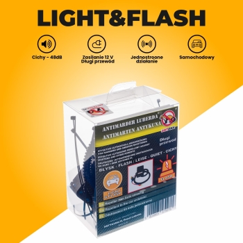 Odstraszacz CICHY I BŁYSKA  Light&Flash do Auta Zabezpieczy w 1 Stronę silnika Zasilanie klemy/ wyjscie prądowe 12V Długi  przewód [9976]